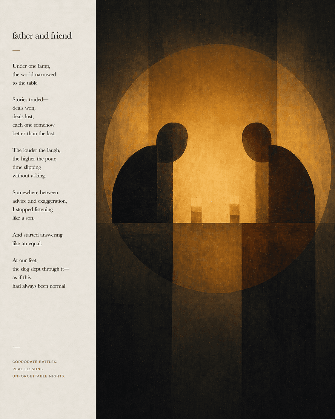 A memory piece created with Memora, evoking warmth and amber tones in a contemplative evening scene